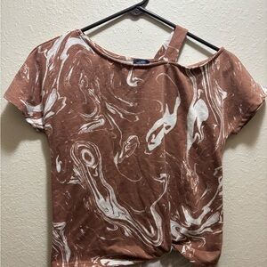 Daytrip Off Shoulder Marble Top Youth L Brown White